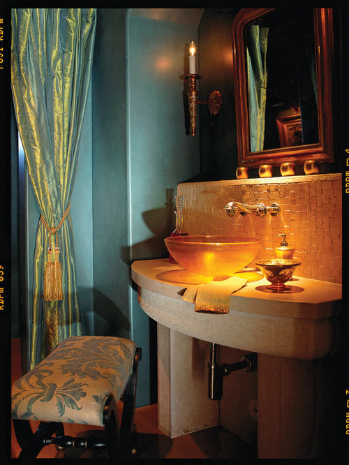 Eclectic Powder Room Cork Eclectic powder room idea in Phoenix with a vessel sink