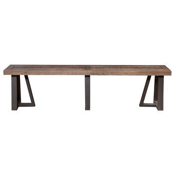 Farmhouse Dining Bench, Black Metal Legs With Rectangular Top, Reclaimed Natural