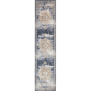Transitional Cottage 3'x13' Runner Sapphire Area Rug