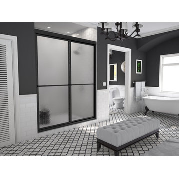Newport Framed Sliding Shower Door, Towel Bar, Obscure, Matte Black, 52"x70"
