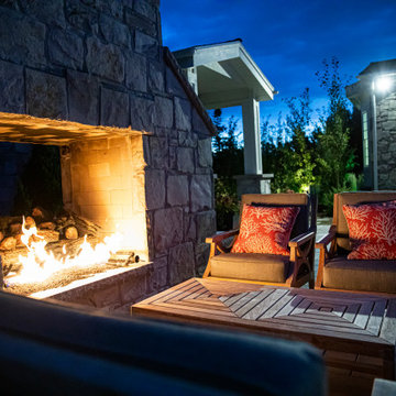 Fire Place At Night With Lighting