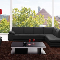 625 Italian Leather Sectional Grey in Right Hand Facing - Sectional Sofas