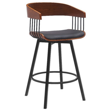Armen Living Athena 27" Swivel Wood & Faux Leather Counter Stool in Walnut/Black