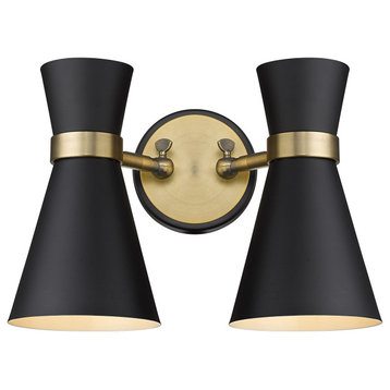 Soriano 2-Light Wall Sconce In Matte Black With Heritage Brass