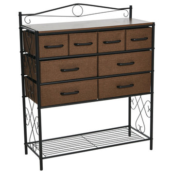 Dresser Table, 8 Drawers, Shoe Shelf Black Metal Frame, Mid Century Walnut Top