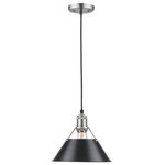 Golden Lighting - Orwell 1-Light 10" Pendant, Black, Pewter Shade - Orwell is an extensive assortment of industrial style fixtures. The beauty and character of the collection are in the refined details. This transitional series works well in a variety of settings. Partial shades shield the eyes from possible hot spots, while the open tops tease onlookers with a view of the sockets and bulbs. The design allows light and heat to escape from above and below the metal shades, providing both task and ambient lighting. Edison bulbs are recommended to compete the vintage, industrial look of the fixtures. A choice-selection of finish and shade color combinations heighten the appeal of the series. Opal glass shades are available for bath fixtures. Single pendants are suspended from woven fabric cords while multi-light fixtures are rod-hung.