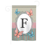 Breeze Decor - Butterflies F Monogram 2-Sided Impression Garden Flag - Size: 13 Inches By 18.5 Inches - With A 3" Pole Sleeve. All Weather Resistant Pro Guard Polyester Soft to the Touch Material. Designed to Hang Vertically. Double Sided - Reads Correctly on Both Sides. Original Artwork Licensed by Breeze Decor. Eco Friendly Procedures. Proudly Produced in the United States of America. Pole Not Included.