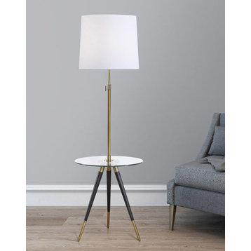 The PREMIERE Modern Tripod Glass Table Floor Lamp, Antique Brass