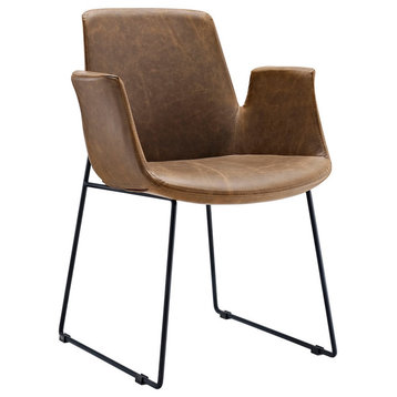 Modern Contemporary Dining Leather Armchair, Brown, Vinyl Leather