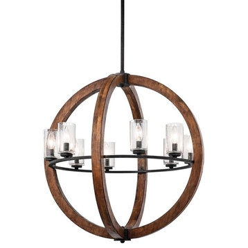 Grand Bank Chandelier 8-Light, Auburn Stained Finish