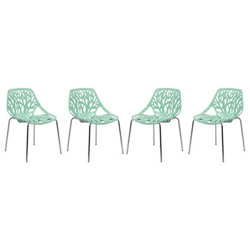 LeisureMod Modern Asbury Dining Chair With Chromed Legs, Set of 4, Mint