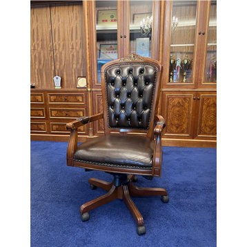 Genoa Tufted Leather Crowned Executive Chair, Brown Upholstery