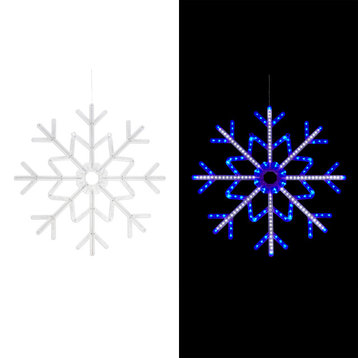 Large Snowflake Hanging Décor Over 3 Feet Wide with Blue and White LED Lights