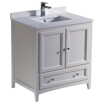 30" Oxford Bathroom Cabinet, Base: Antique White, With Top and Sink