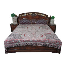 Mogul Interior - Indian Bedding Cashmere Dark Red Paisley Jamavar Bedspread Throw - Blankets