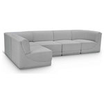 Meridian Furniture - Ollie Black Boucle Fabric L-Shaped Modular Sectional, Grey, 5-Piece: 3 Armless Chair, 2 Corner Chair - Meet the epitome of style and functionality with this Ollie boucle fabric living room sectional, part of the Ollie modular collection. A contemporary marvel, this sectional features chic and inviting rich grey boucle fabric upholstery, giving it a sumptuous texture that oozes elegance and luxury. Curved corners add to the visual look of the sectional while maximizing seating comfort while lounging, reading, or entertaining. Pair it with other items in the Ollie collection easily, thanks to an attachment latch underneath.