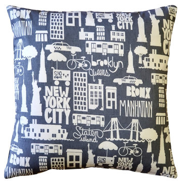New York City Cotton Print Throw Pillow 17x17, with Polyfill Insert