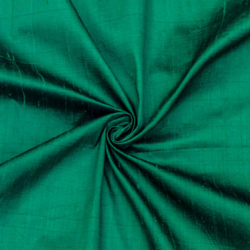 Dark Peacock Green Silk Fabric By The Yard, Silk Dupioni Fabric
