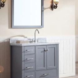 37 inch Single Sink Grey Finish Bathroom Vanity Carrara White Marble Top - Bathroom Vanities And Sink Consoles
