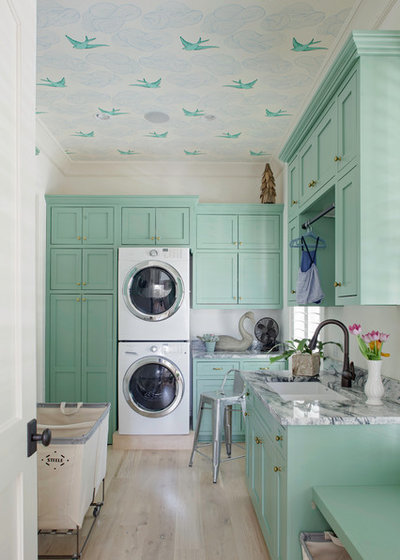 Laundry Room with Blue Walls - Transitional - Laundry Room