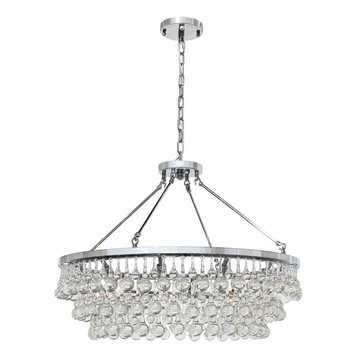10-light Glass and Crystal Chandelier, 32in Diameter, Chrome