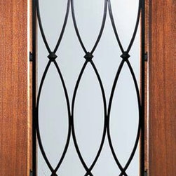 Slab Single Door 80 Mahogany La Salle 1 Panel 3/4 Lite Wrought Iron - Front Doors