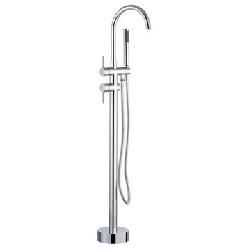 Chrome Floor Mounted Bathtub Faucet Freestanding Tub Mixer with Handshower