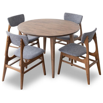 Pemberly Row 5-Piece Mid-Century Dining Set Solid Wood Table Gray Dining Chairs