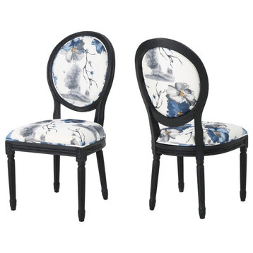 GDF Studio Babbs Traditional Fabric Dining Chairs, Set of 2, Floral Print/Black