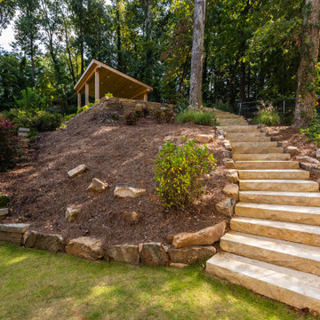 Hillside Stone Staircase with Pavilion & Natural Landscape Design