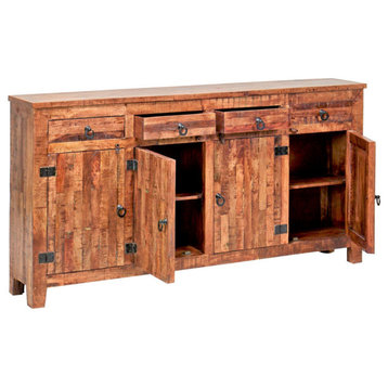 80" Reclaimed Rustic Wood 4 Doors 4 Drawers Wood Dining Sideboard