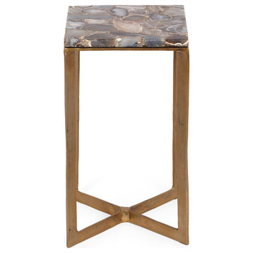 Bridger Boho Glam Handcrafted Aluminum Side Table with Agate Marble Top