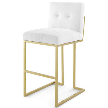 Bar Stool Chair Barstool, Fabric, Metal, Gold White, Modern, Bar Pub Cafe Bistro