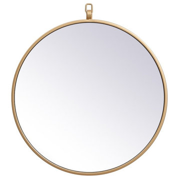 Elegant Decor Eternity 18" Round Mid Century Metal Frame Hooked Mirror in Brass