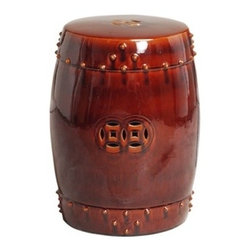 Round Sienna Brown Drum Prosperity Garden Stool - Accent And Garden Stools