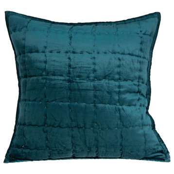 Cyrene Transitional Teal Solid Quilted Pillow Cover With Poly Insert