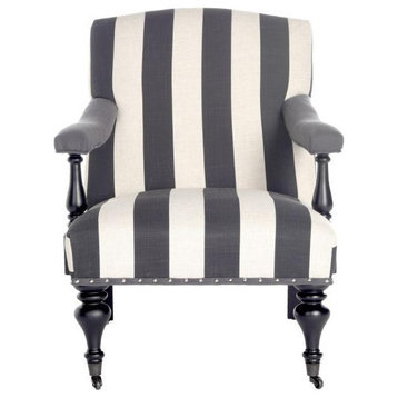 Vonn Awning Stripe Arm Chair, Silver Nail Heads White