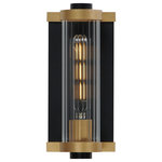 Maxim Lighting International - Opulent 1-Light Outdoor Wall Sconce, Black / Antique Brass - Internally ribbed clear glass tubes refract tubular lamps, creating a shimmering light effect. The glass is supported by a two-tone black frame with Aged Brass accents, making this sconce suitable for both indoor and outdoor installations. With a depth of less than 4 inches, this ADA compliant sconce may also be used in commercial applications. .