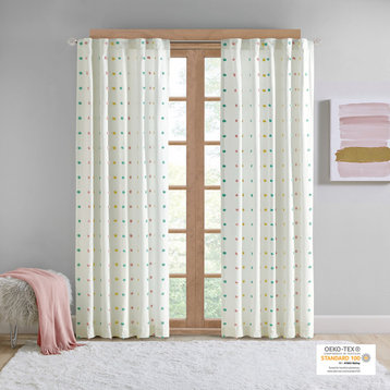 Intelligent Design Callie Colorful Pom-Poms Window Curtain, Light Multi