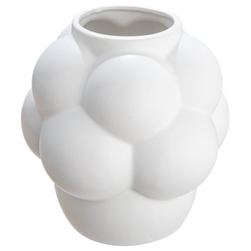Bulbous Stoneware Vase With Raised Dots and Matte Finish, White