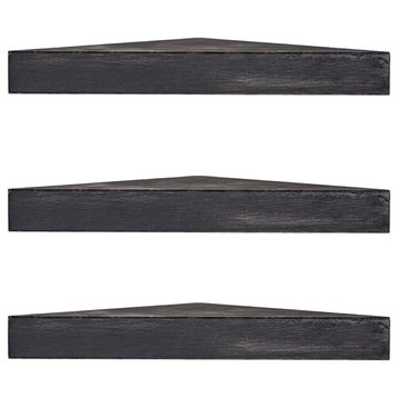 Rustic Wood Floating Corner Shelves (Set of 3) - Black