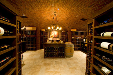 Photo of a traditional wine cellar in San Francisco with storage racks.