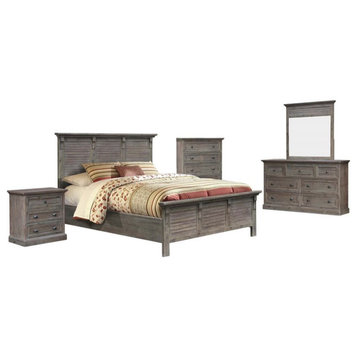 Sunset Trading Solstice 5-Piece Coastal Wood Queen Bedroom Set in Gray and Brown