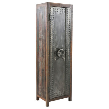 Welles Vault Style Industrial Teak Wood Tall Cabinet