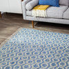 Jute and Cotton Honeycomb Blue With Fringe 5'x7', 5'x7'