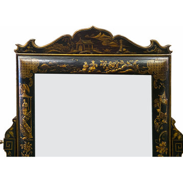 Chinese Vintage Golden Scenery Black Lacquer Mirror Chest Hcs7052