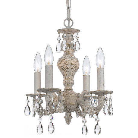 Crystorama 5024AWCLSAQ Four Light Mini Chandelier Paris Market Antique White