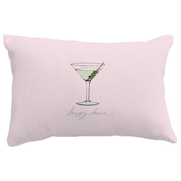 Martini Glass Happy Hour Geometric Print Pillow, Pink, 14"x20"