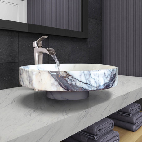 New York Marble Natural Stone Round Above Counter Sink Polished, (D)15.5" (H)4.5