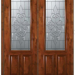 Prehung Front Double Door 96 Alder Courtlandt 2 Panel 2/3 Lite Glass - Front Doors